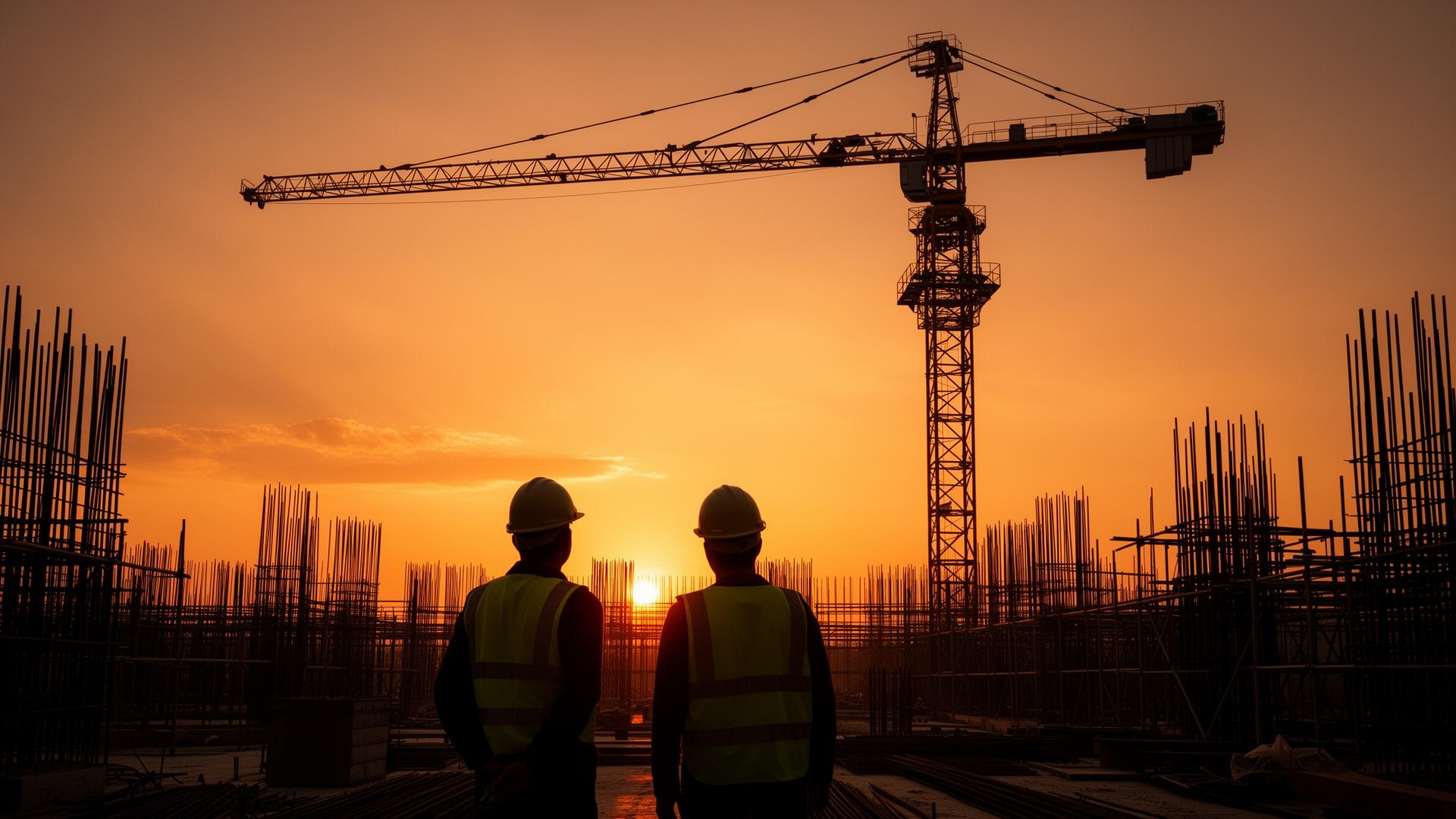 Baustelle bei Sonnenuntergang